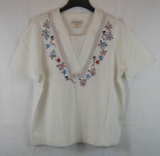 CJ Banks Embroidered Sweater 1X Plus White Floral Kites Short Sleeve NWT picture