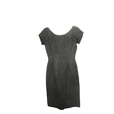 Cocktail Wiggle Dress Vintage 1950's 60's Black Textured Shimmer Dress Size XS S picture