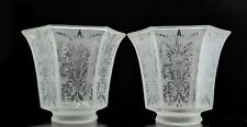 PAIR Original Antique Hexagonal Acid Etched Glass Shades for Chandelier or Lamp picture