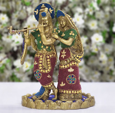 Radha Krishna Statue Brass with Stone Work Radha Krishna Idol India Temple Decor picture