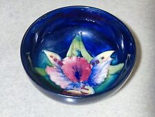 Moorcroft Pottery England Small Pedestal Bowl Cobalt Blue Glaze Orchid 1940's picture