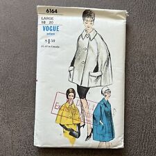 Vintage 1960s Vogue 6164 Cape Sewing Pattern Size Large  18-20 - Uncut / Unused picture
