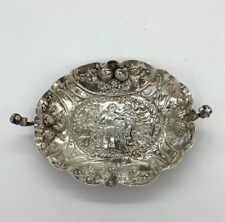 Antique European Silver Twin Handled Dish w Impressed Scene c Late 19th Century picture