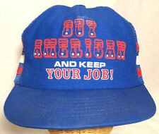 Vintage Three Stripe Trucker Snapback Cap Hat Buy American and Keep Your Job picture