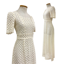 Vtg 60s 1960s Mod MCM Sheer Ivory Venetian Lace Boho Bridal Gown Maxi Dress picture