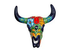 Talavera Cow Skull Mexican Pottery Folk Art Home Decor Southwest Multicolor 11