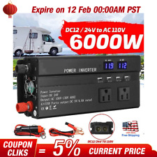 6000W Car Power Inverter DC 12V To 110V AC Pure Sine Wave Solar Converter LCD w picture