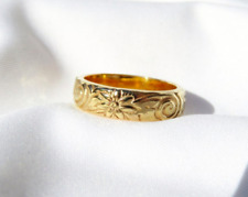 Thick Gold Ring, Gold Ring, Floral Ring, Vintage Ring, Wedding Band, Gold Floral picture