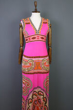 Vintage LEONARD PARIS Abstract Pink Printed Sleeveless Bodycon Long Dress Sz 3 picture