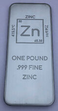 1 (One) Pound .999 Zinc Bullion Bar By Unique Metals picture
