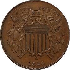 1864 AU55 2 Cent Piece, Small Motto, PCGS 43903612  Rare Reverse Double Die picture