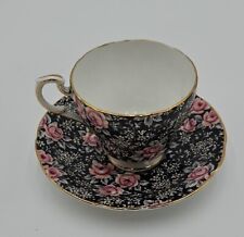 Vintage Paragon Teacup and Saucer Black With Pink Roses, By Appt To Her Majesty  picture