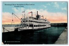 1913 Mississippi River Steamboat In New Lock At Keokuk Iowa IA Antique Postcard picture