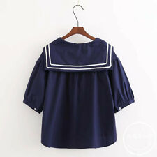 Japanese College Navy Collar Blouse Striped Loose Shirt T Shirt Tee Top Casual picture