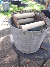 Galvanized Metal Mop Bucket Wood 9”Rollers 10