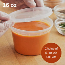 16 oz Heavy Duty Medium Round Deli Food/Soup Plastic Containers w/ Lids BPA free picture