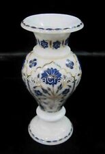 8 Inches Flower Pot Inlaid with Floral Design White Marble Giftable Vase for Her picture