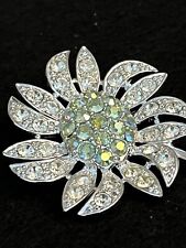 Vintage Sarah Coventry Flower Brooch In Silvertone with AB Stones picture