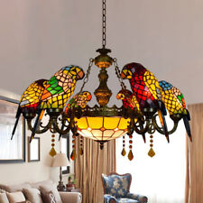Vintage Tiffany Stained Glass Parrots Chandelier Indoor Pendant Ceiling Light picture