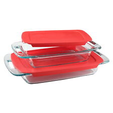Pyrex Easy Grab 4-piece Rectangular Glass Bakeware Set with Red Lids, Clear picture