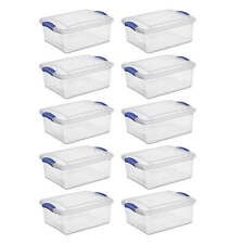 Sterilite 15 Qt Latch Box Clear Base and Lid Blue Set of 10,NEW picture