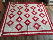 BEAUTIFUL OLD ANTIQUE RED AND WHITE HAND STITCHED COUNTRY  QUILT~AAFA picture