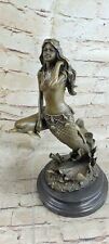 VINTAGE SIGNED VITALEH GENUINE BRONZE LARGE SIZE MERMAID DOLPHINS DECOR NUDE picture