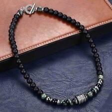 8MM Natural Black Matte Polar Jade Beaded Necklace Stainless Steel Toggle Choker picture