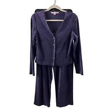 Vintage Victoria's Secret Purple Velour 3 Piece Pajama Set Small Crop Top Y2K picture
