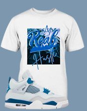 SNEAKER EFFECT TEE SHIRT TO MATCH NIKE AIR JORDAN  4 MILITARY INDUSTRIAL BLUE picture