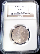 LOW MINT **NGC AU55 ONLY 2 HIGHER** 1909 France 2 Francs km#845.1 Silver Coin picture