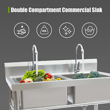 2 Compartment Commercial Sink w/ Double Faucet Restaurant Sink Stainless Steel picture
