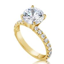 2 Ct Pave 4 Prong Round Cut Diamond Engagement Ring VVS1 D Yellow Gold 18k picture