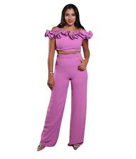 two piece pants set women Sleeveless Crepe Solid Color Regular Purple Two-Piece picture