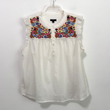 J Crew Farmers Market Blouse Top XXL Embroidered Floral Summer Casual Thin White picture