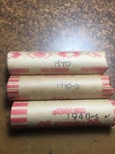 1940-P, 1940-D, 1940-S LINCOLN WHEAT CENT PENNY 3 ROLL SET, nice condition   picture