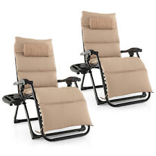 2PCS Patio Zero Gravity Lounge Chair Cushion Tray Folding Outdoor Recliner Beige picture