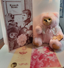 Robert Raikes Stuffed Wood Bear Pink White Face 13” Certificate & Box ,Numbered picture