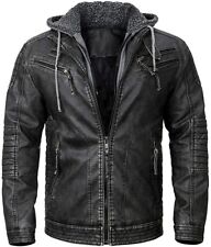 Men's Real Leather Jacket Distressed Motorcycle Biker Jacket with Removable Hood picture