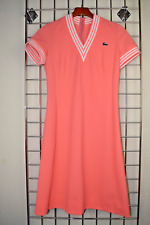 Lacoste Dress VTG 70s Chemise Lacoste Coral w White V Neck Sleeve Trim S/M Poly picture