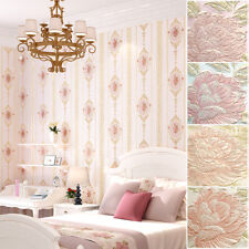 9.5M Country Flower Gold Stripe Embossed Wallpaper Flock Textured Non-woven Roll picture