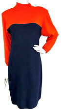 Vintage ST JOHN  Santana Knit Dress  Color Block Long Sleeve USA Blue 14 EUC picture