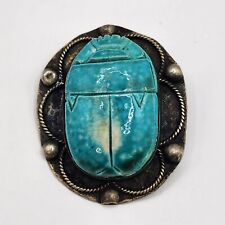 Vintage Scarab Brooch Sterling Silver Blue Egyptian Revival  picture