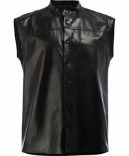 Black Sleeveless Shirt Men's Genuine Lambskin Leather Handmade Biker Stylish picture