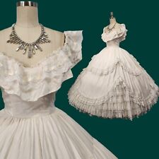 Vtg 80s SASS Dress XS Victorian Wedding Civil War Ball Gown Off Shoulder Ivory picture