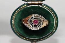 Vintage Circa 1950s 14k Gold Natural Rose Cut Diamond And Cabochon Ruby Ring picture