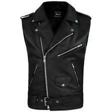 DEFY Men's Sleeveless Biker Style Classic Vest Belted Punk Genuine Leather Vest picture