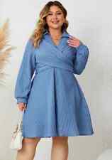 Latest fashion plus size blue turndown collar lace-up dress uk size 20 picture
