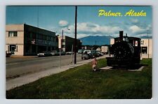 Palmer AK-Alaska, Scenic View Town Area, Train Area, Vintage Postcard picture