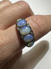 Victorian 9k Yellow Gold Natural Opal Tourmaline 2g Hallmarks Size 8 Ring G picture